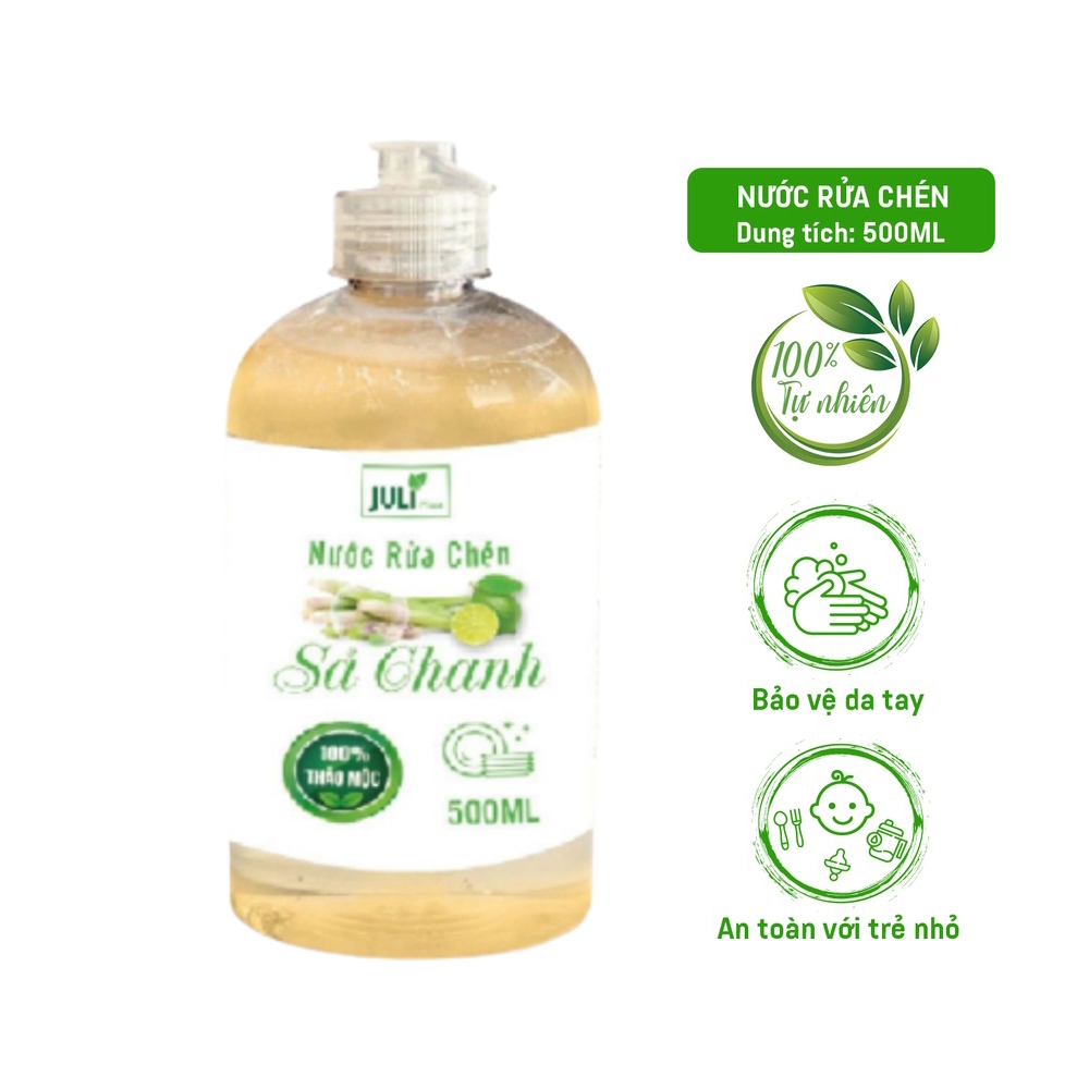 Nước rửa bát thảo mộc JuliPlus hương xả chanh, hương quế tinh dầu từ thiên nhiên, Chai 500ml