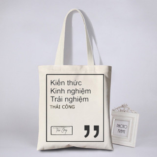 Túi tote Thái Công vải canvas có khóa miệng in kiến thức kinh nghiệm trải nghiệm