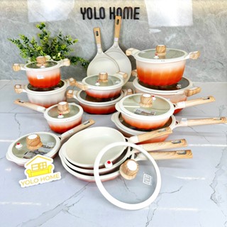 Nồi Chảo Chống Dính MGC Chính Hãng Màu Cam Ombre, Đáy Từ, Nắp Gioăng, Chống Dính Tuyệt Đối, Đun Mọi Loại Bếp