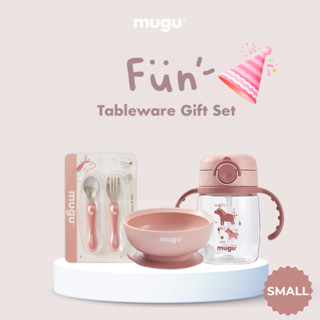 [SIZE NHỎ] Bộ Dụng Cụ Ăn Dặm 3 Món mugu Cho Bé Cao Cấp Gồm Bình Nước, Bát, Thìa Dĩa Giúp Con Dễ Tập Xúc Thức Ăn