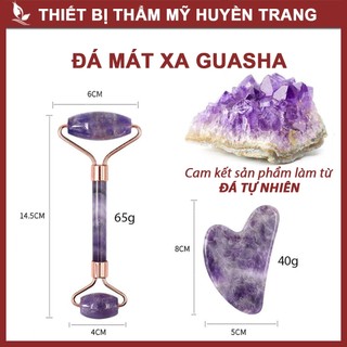 Thanh lăn massage mặt rubi face, đá guasha massage mặt, cây lăn mặt nâng cơ bằng đá tự nhiên 100%