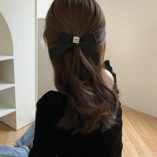Kẹp tóc nơ đen đính ngọc sang chảnh