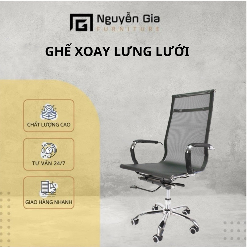 Ghế xoay lưới văn phòng lưng cao có chế độ gật gù thư giản thoải mái cao cấp thoáng mát giá rẻ tại hcm