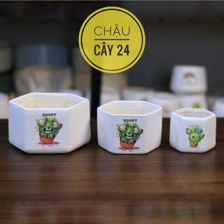 Chậu Sứ trồng cây - COMBO 3 chậu Lục giác trồng sen đá, xương rồng, Cây Cảnh Mini, bonsai
