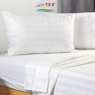 Bộ Ga + 2 vỏ gối cao cấp RIOTEX - Màu Trắng Sọc vải cotton T300 cho Gia Đình, Khách Sạn, Spa,...