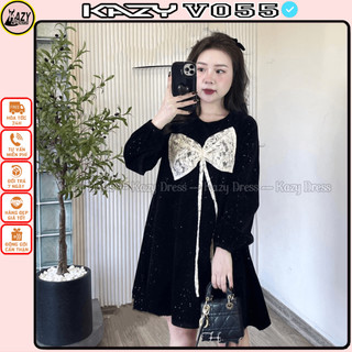 Váy nhũ nhung nơ ren phong cách tiểu thư siêu xinh V055 KAZY DRESS