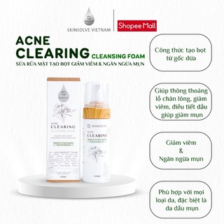  Sữa Rửa Mặt Tạo Bọt SKINSOLVE Diếp Cá Và Ngải Cứu ACNE CLEARING CLEASING FOAM 150ml 