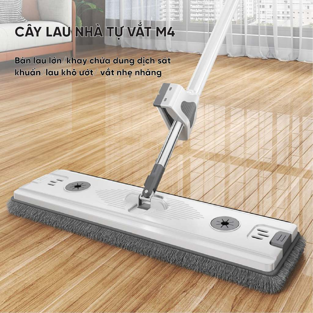 Cây Lau Nhà Tự Vắt Bàn Lau Lớn Pulito M6 - Đầu Xoay 360 Độ, Tích Hợp Khe Chứa Nước Lau Sàn Tiện Dụng
