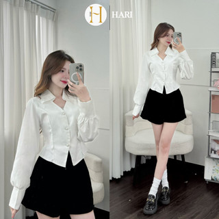 Áo sơ mi Hari cúc ngọc dáng croptop 5612 P12K13