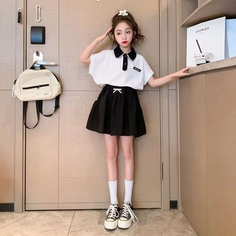 Set váy áo cổ polo mix chân váy umi 18-50kg cho bé gái từ 6-16 tuổi, Set váy đầm thời trang phong cách cho bé
