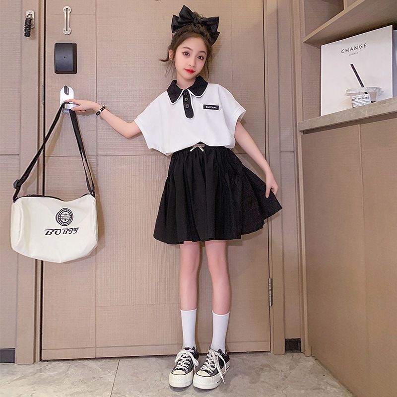 Set váy áo cổ polo mix chân váy umi 18-50kg cho bé gái từ 6-16 tuổi, Set váy đầm thời trang phong cách cho bé