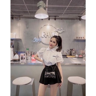Áo sơ mi nữ cộc tay viền bèo màu trắng nhẹ nhàng