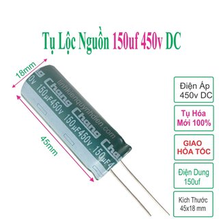 Tụ lộc nguồn 150uF 450V mới 100% màu xanh chân mềm (18x45mm) - Linh kiện điện tử QUỲNH DIỄN