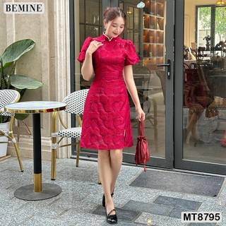 Đầm thiết kế cổ áo trụ đính nút tay phồng BEMINE MT8795