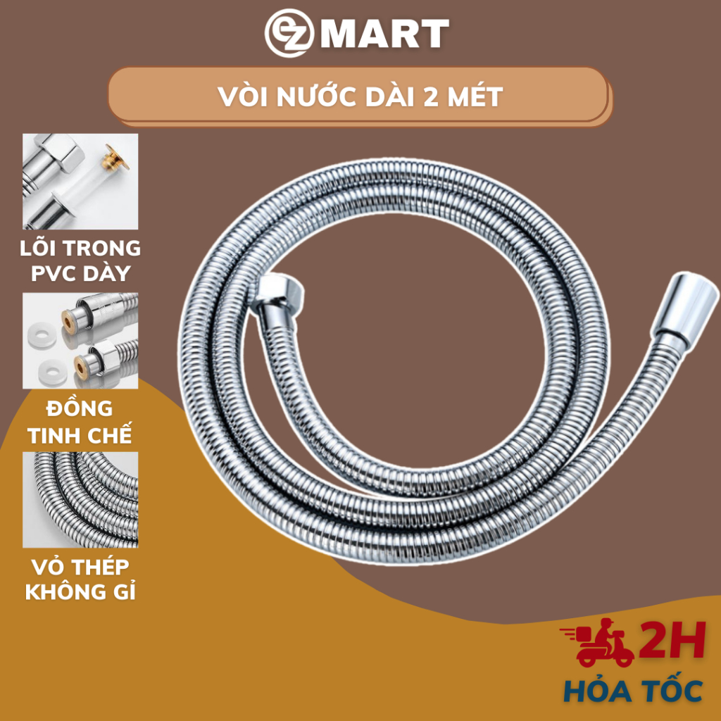 Dây cấp vòi nước vòi xịt vệ sinh 2 mét, vòi xịt Tolilet inox 304 cao cấp BV006
