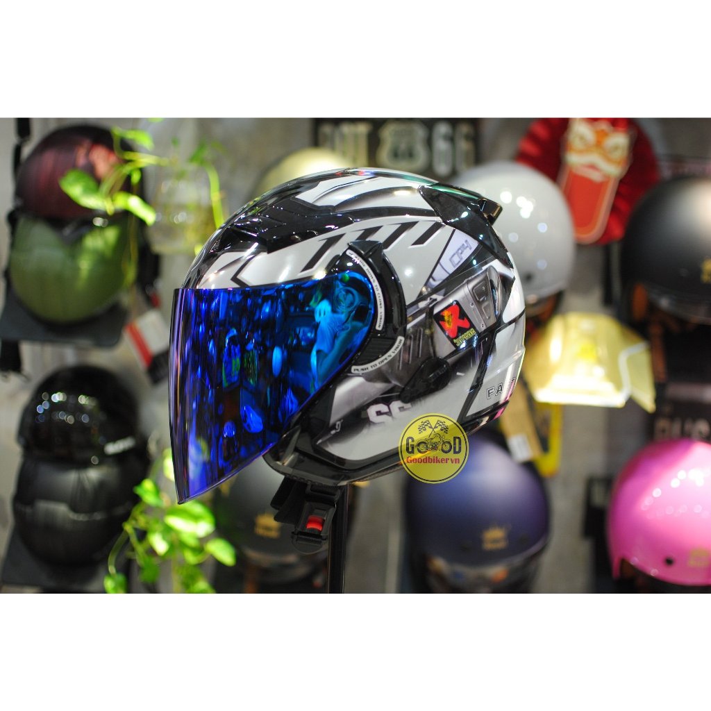 Mũ bảo hiểm 3/4 KLT tem MOTO XÁM BẠC 2 kính tiện lợi