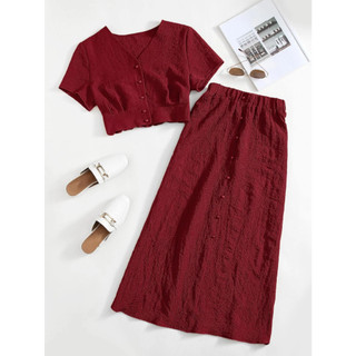 Set Bộ Bigsize Mập Fashion Set Bigsize Nữ Bộ Xốp Đỏ Thiết Kế Trẻ Trung Áo Croptop Chân Váy Dài Hách Dáng SE0013