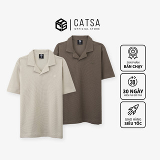 Áo polo CVC cổ V CATSA be nâu from Regular hiện đại trẻ trung 14ATP075