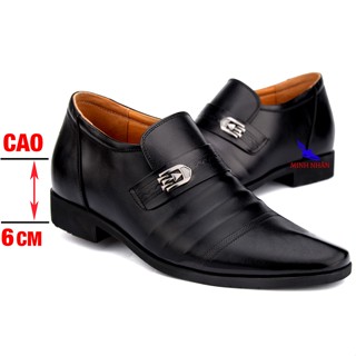 Giày da bò tăng chiều cao nam 6cm đẹp Mẫu mới nhất Lười tây nam công sở độn đế tăng cao hàng hiệu giá rẻ G-19 màu đen