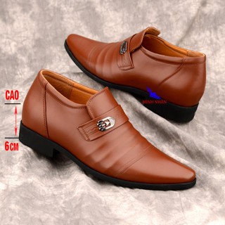 Giày da bò tăng chiều cao nam 6cm đẹp Mẫu mới nhất Lười tây nam công sở độn đế tăng cao hàng hiệu giá rẻ G-19 màu nâu