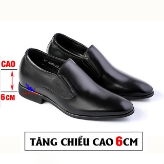 Giày da bò tăng chiều cao nam 6cm đẹp Mẫu mới nhất Lười tây nam công sở độn đế tăng cao hàng hiệu giá rẻ G-12 màu đen