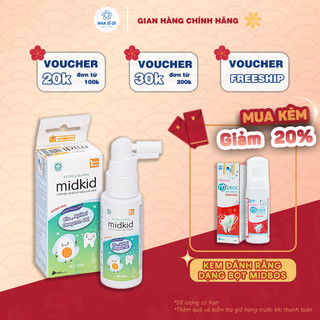 Xịt Chống Sâu Răng Midkid vị táo đỏ 20ml/nho xanh 30ml, nuốt an toàn, giúp làm sạch mảng bám, ố vàng và bảo vệ men răng