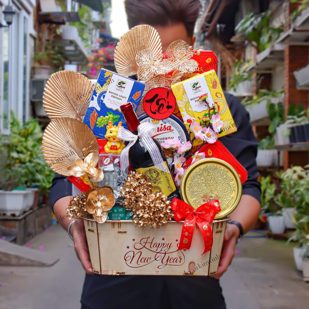 [HOẢ TỐC] Giỏ Quà Tết SET03 Đủ Phụ Kiện Giỏ Quà Sang Trọng Làm Quà Mừng Xuân Đón Tết