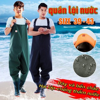 Ủng lội nước liền quần，Vải chống thấm màu xanh lá câyquần ủng,Quần liền ủng lội nước chất liệu cao su co dãn