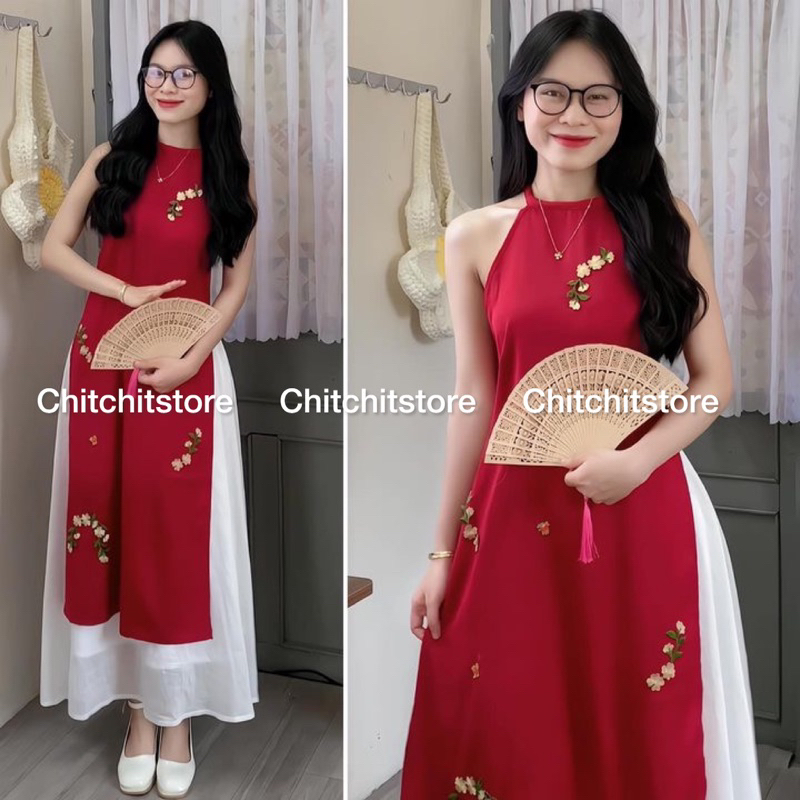 Áo dài yếm thêu hoa - Chitchitstore
