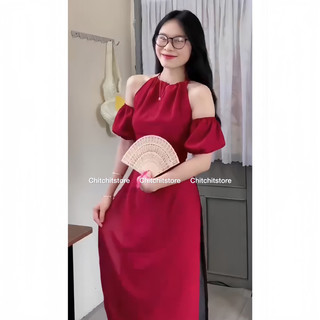 Áo dài yếm đỏ + quần đen - Chitchitstore