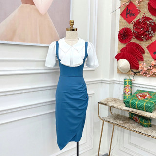 Đầm dự tiệc Nhật Vy ôm nhún bên eo phối bèo cách điệu chất lụa phù hợp đi chơi dạo phố sang chảnh - D2943