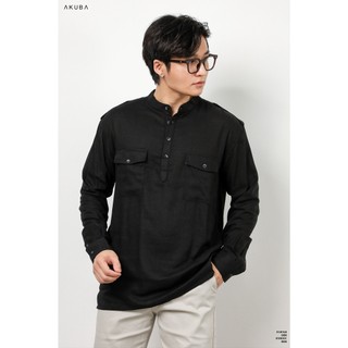  Áo sơ mi cổ tàu tay dài Akuba thiết kế trẻ trung, mới mẻ, chất liệu linen thát mát thấm hút mồ hôi tốt 01J0168
