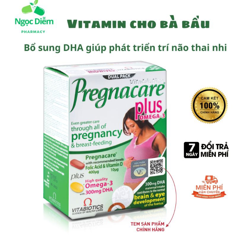 Sắt Bổ Cho Bà Bầu, Vitamin Cho Phụ Nữ Mang Thai PREGNACARE PLUS  tăng cường OMEGA 3,DHA Giúp Thai Nhi Phát Triển Trí Tuệ