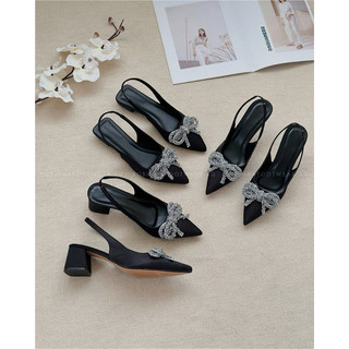 GIÀY CAO GÓT NỮ FULL BOX XUẤT DƯ BÍT MŨI SATIN PHỐI NƠ MỀM MẠI ĐÍNH ĐÁ