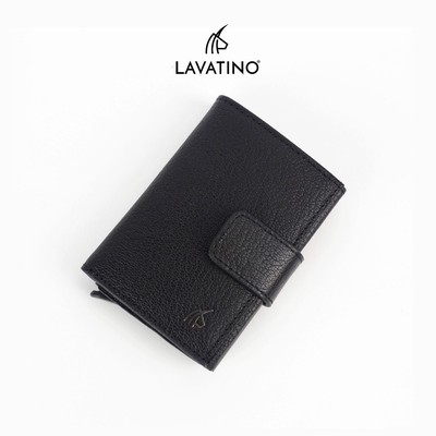 Ví da hộp card thông minh gập 3 nhỏ gọn, ngăn đẩy thẻ tiện lợi chính hãng Lavatino-WD51