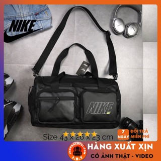 Túi trống Leather Black Color Unisex, Túi thể thao đựng đồ tập gym nam nữ có nhiều ngăn chống nước