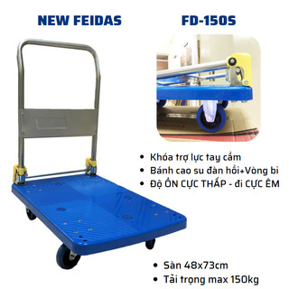 [BÁNH CAO SU] Xe đẩy hàng 4 bánh cao cấp tải trọng 100-150kg loại sàn nhựa-sàn thép, bánh đi êm