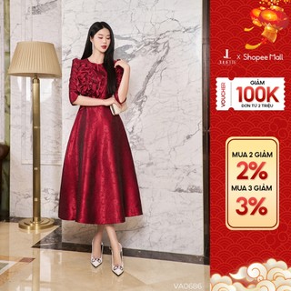 Váy Nữ Dự Tiệc IFY DESIGN Dáng Xòe Gấm Hoa Bản To VA0686