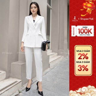 Áo vest blazer nữ, quần baggy nữ thiết kế cạp cao khóa sau chính hãng IFY DESIGN - AO0123 QU0054