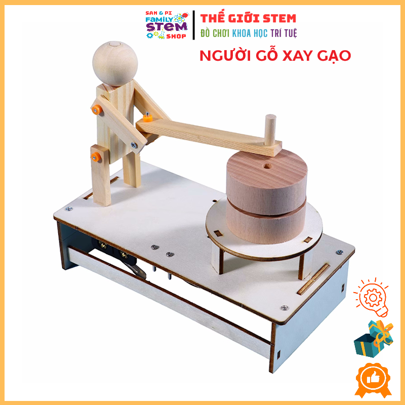 Mô hình lắp ráp STEM: Người Gỗ Xay Gạo chạy pin AA. Đồ chơi giáo dục khoa học sáng tạo thú vị cho bé. stemsanpi