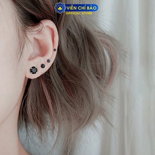 Bông tai bạc nữ nụ đá đen chất liệu bạc 925 - viễn chí bảo b400208-de
