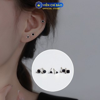 Bông tai bạc nữ đá đen nhiều hình dạng chất liệu bạc 925 - Viễn Chí Bảo B400757