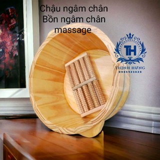 Chậu gỗ ngâm chân, làm nail, ngâm thảo dược, kèm bàn lăn massage, gỗ nhập khẩu, giữ nhiệt cực tốt.