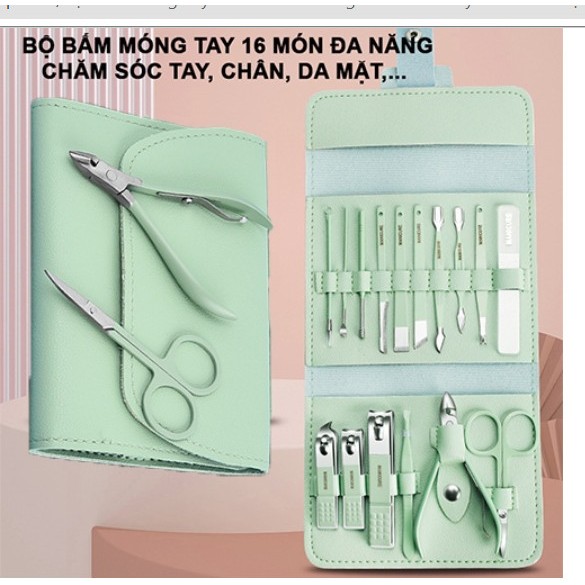 Bộ Dụng Cụ Bấm Móng Tay 16 món - Bộ Cắt, Bấm Dũa Móng Tay - Sét Dụng Cụ Làm Móng 3DM 16 Chi Tiết Nail Care Cao Cấp
