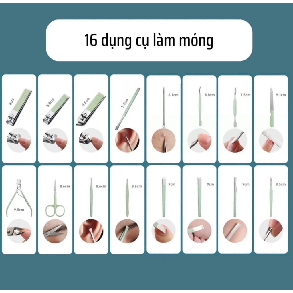 Bộ Dụng Cụ Bấm Móng Tay 16 món - Bộ Cắt, Bấm Dũa Móng Tay - Sét Dụng Cụ Làm Móng 3DM 16 Chi Tiết Nail Care Cao Cấp
