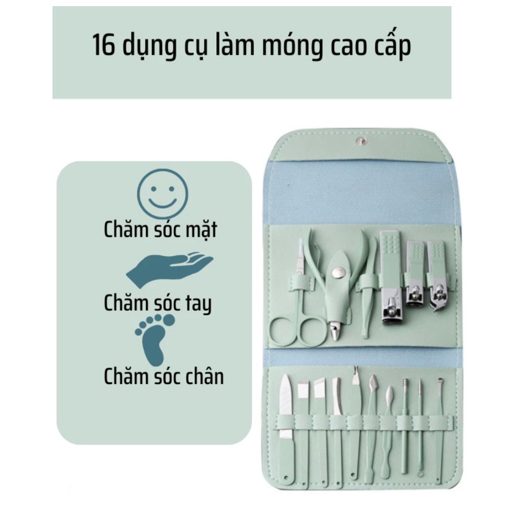 Bộ Dụng Cụ Bấm Móng Tay 16 món - Bộ Cắt, Bấm Dũa Móng Tay - Sét Dụng Cụ Làm Móng 3DM 16 Chi Tiết Nail Care Cao Cấp