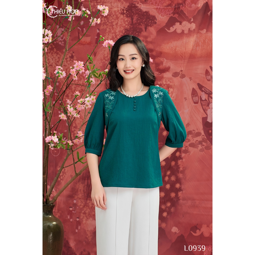 Áo kiểu trung niên, chất liệu linen thun cao cấp, thiết kế hiện tại, thanh lịch thương hiệu Thiều Hoa AN3L0939