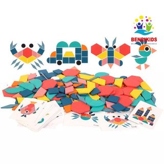 Đồ chơi xếp hình thông minh, bộ tangram ghép hình pattern blocks kèm 24 thẻ học cho bé sáng tạo