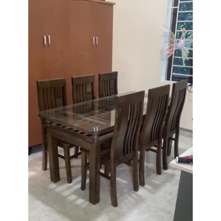 Bộ Bàn Ăn Hình Chữ Nhật 6 Ghế Mặt Kính  Gỗ Xoan Gỗ Sồi Đẹp Sang Trọng