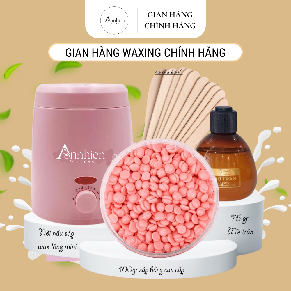 Combo 100gr Sáp Hồng Dừa + Nồi Nấu Sáp Wax Lông Chống Dính Mini AN NHIÊN WAXING MINISO